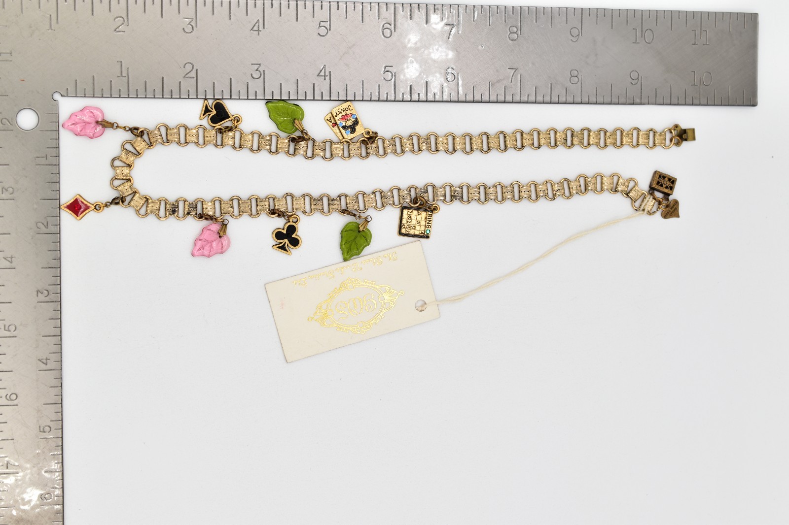 Glass Works Studios Anna Koplik Charm Necklace Collar Casino Cards Signed BinBN