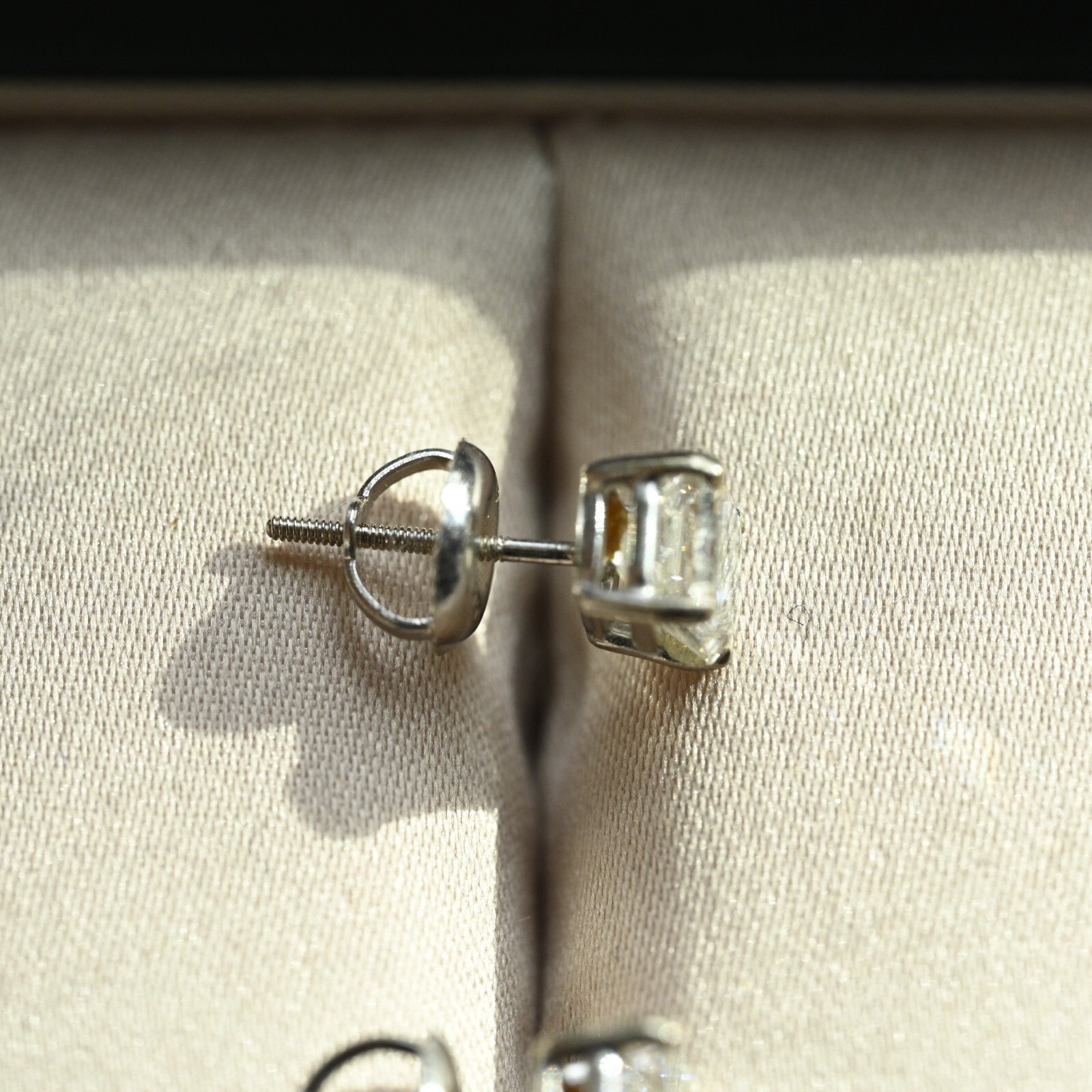1.52 CTW Diamond Earrings Asscher VS1 E-F Excellent Cut 14k White Screw Stud
