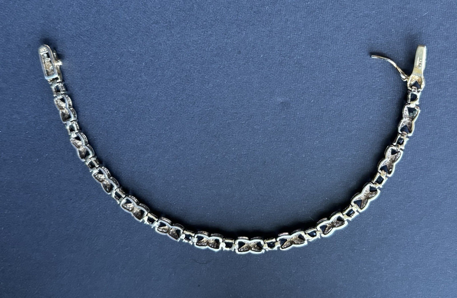 DBJ Bracelet Sterling Silver 925 Gold Tone Deep Blue Crystals 7.25” L 3/16”