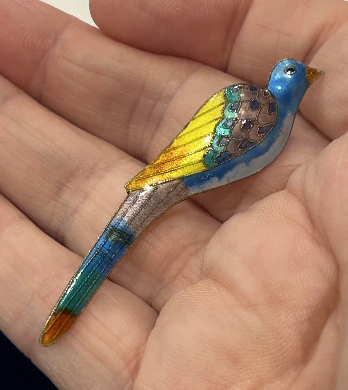 Vintage Antique Sterling Silver Colorful Enamel Parrot Bird Brooch Pin READ