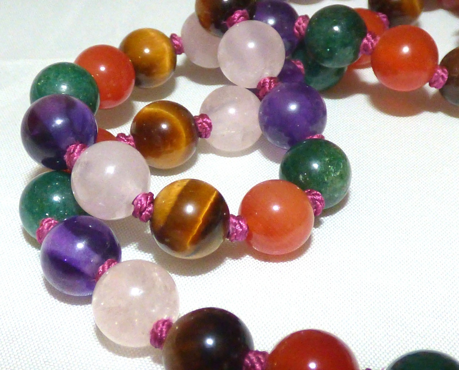 1960s Multi Colour Gemstone Hand knotted Gold Vermeil Silver Clasp Necklace