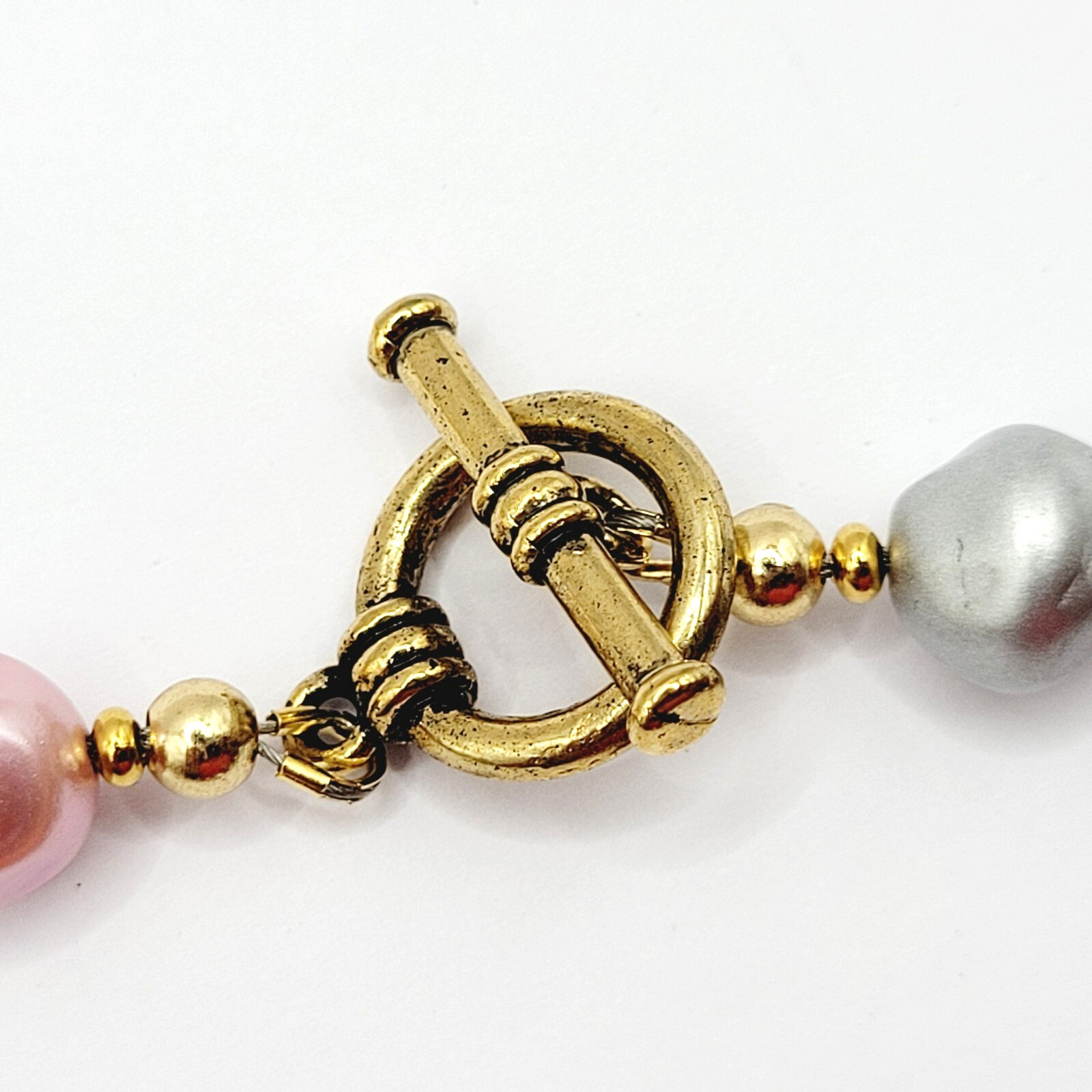 Colorful Glass & Faux Pearl Style Multi Color Shape Bead Vintage Necklace 21 In