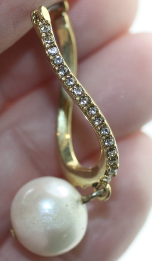 J. Crew Freshwater Pearl clear Crystal Gold tone drop dangle earrings posts