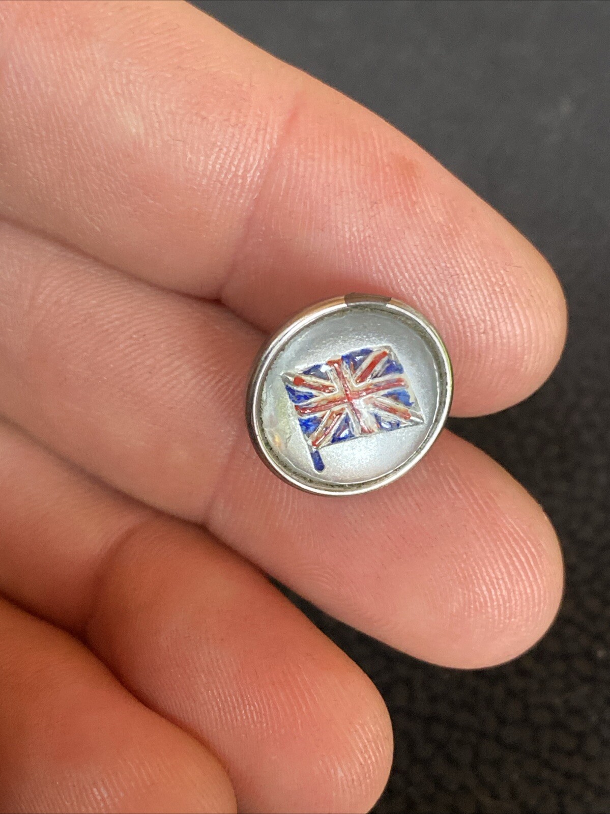 Antique Bubble Goofus Glass Reverse Painted Carved Intaglio British England Flag