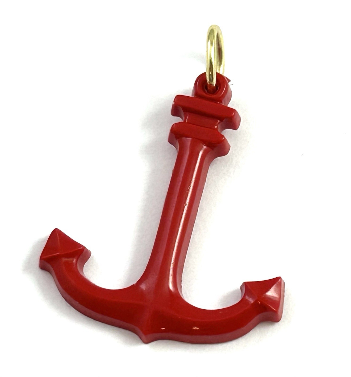 Vintage Anchor Charm Necklace Pendant Vintage Jewelry Ship Nautical Red Color
