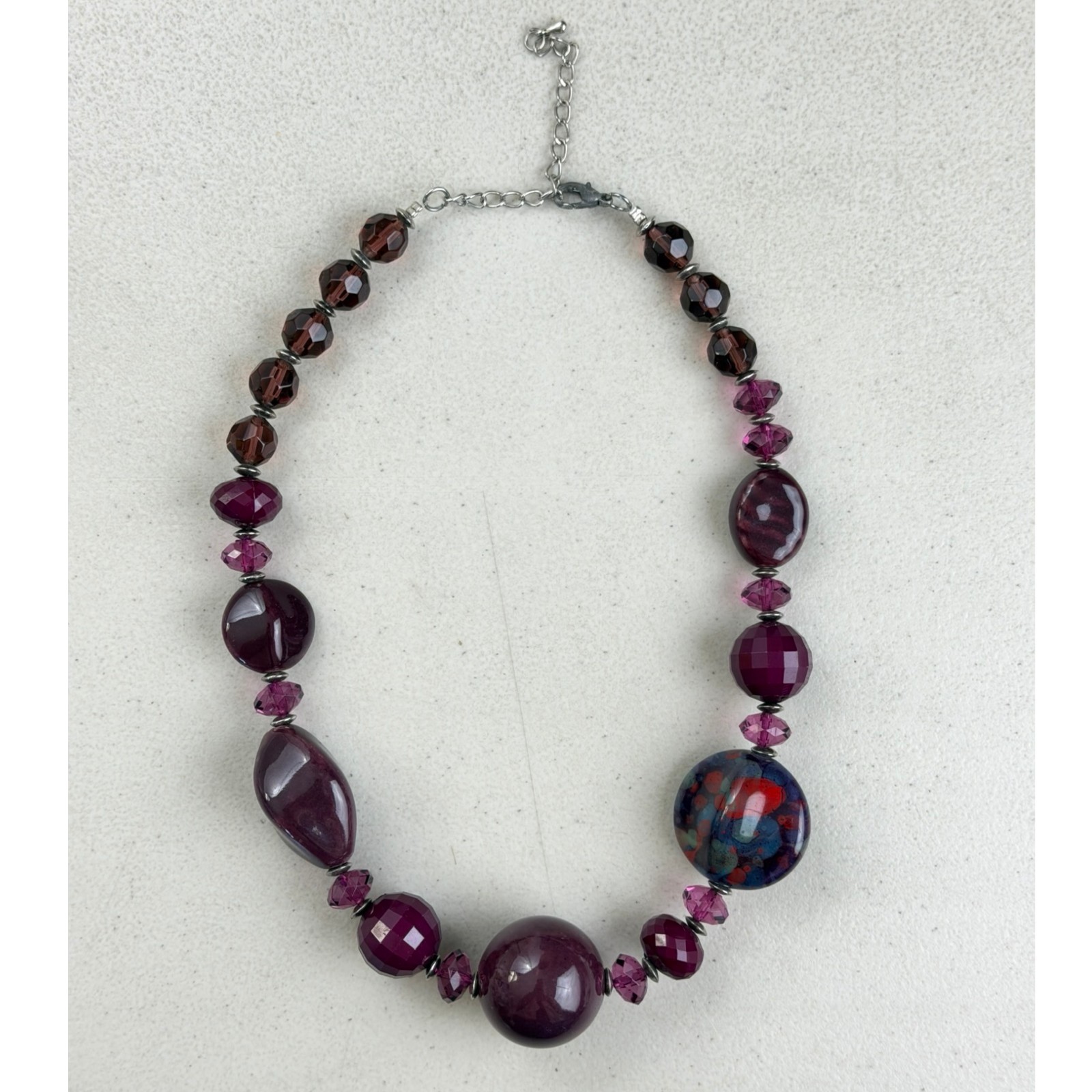 Vintage Beaded Statement Necklace: Purple Red Blue Tones Mixed Bead Design