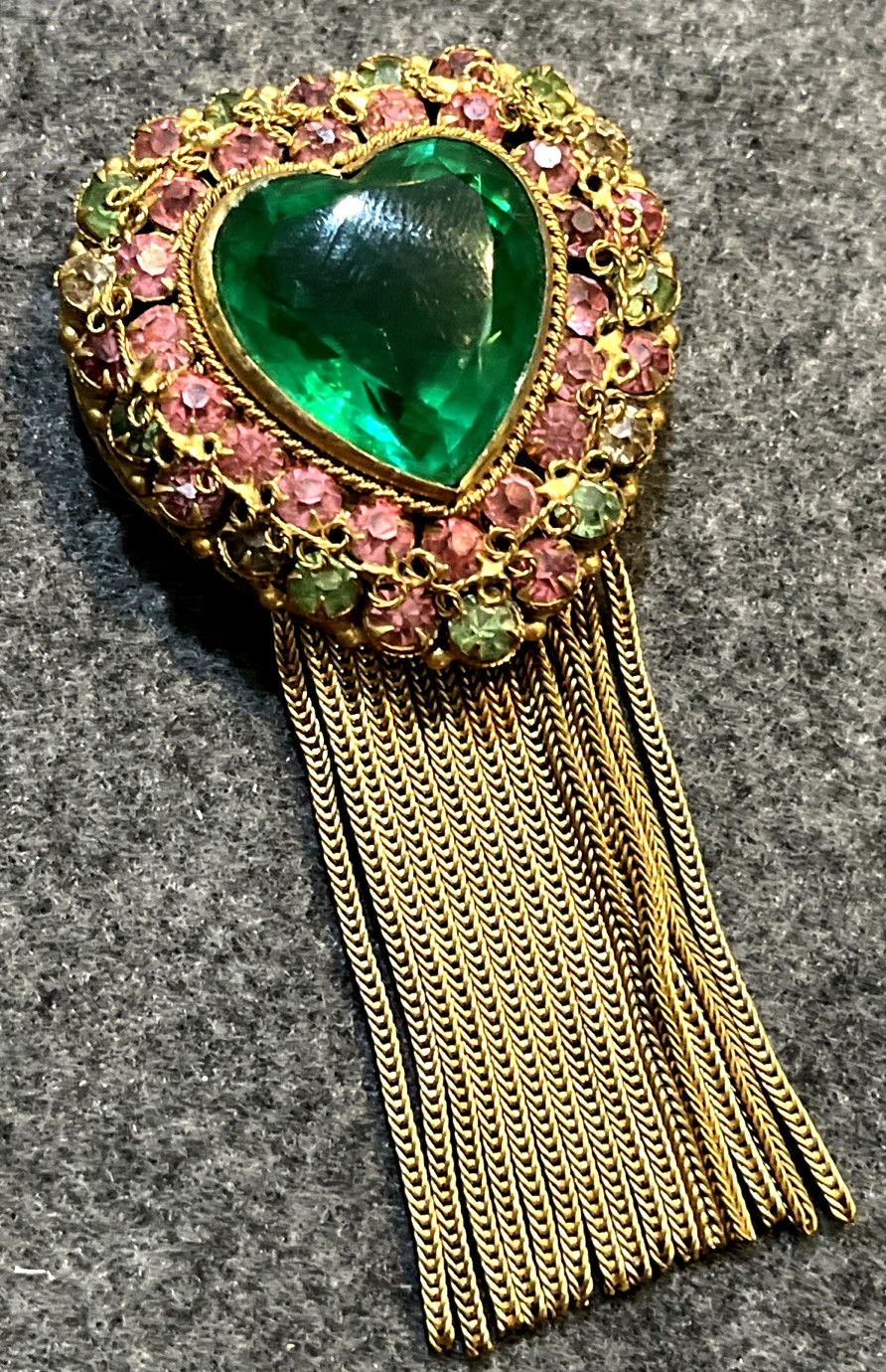 Rare Vintage ORIGINAL BY ROBERT Heart Rhinestone Goldtone Filigree Pin Pendant
