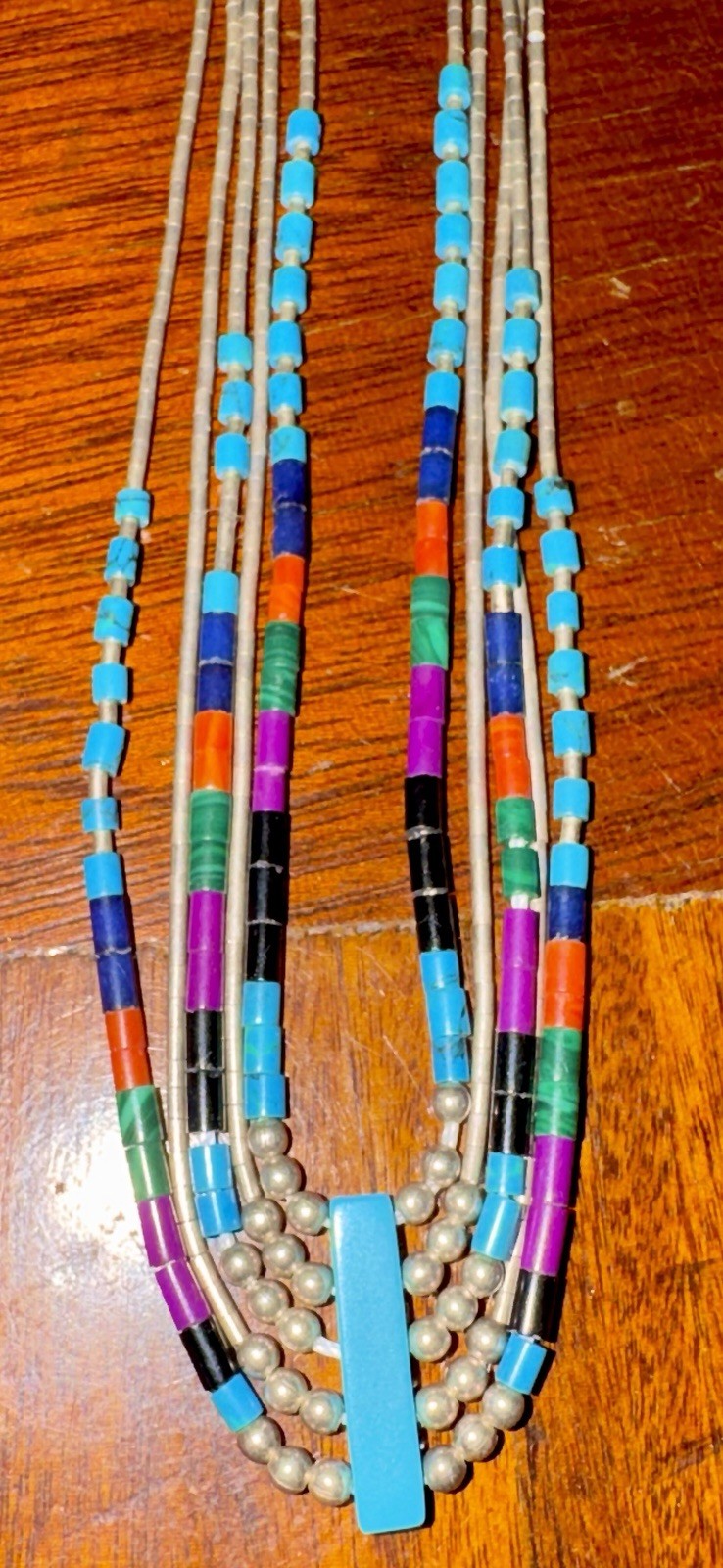 Vintage Navajo Sterling Silver Turquoise Coral Pearl Necklace, 17.5 in
