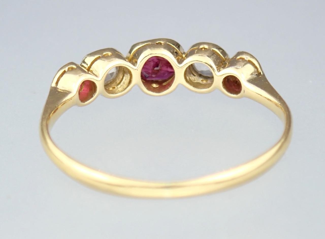 Lovely Antique Art Deco 18K Gold Platinum Ruby White Sapphire Five Stone Ring 5
