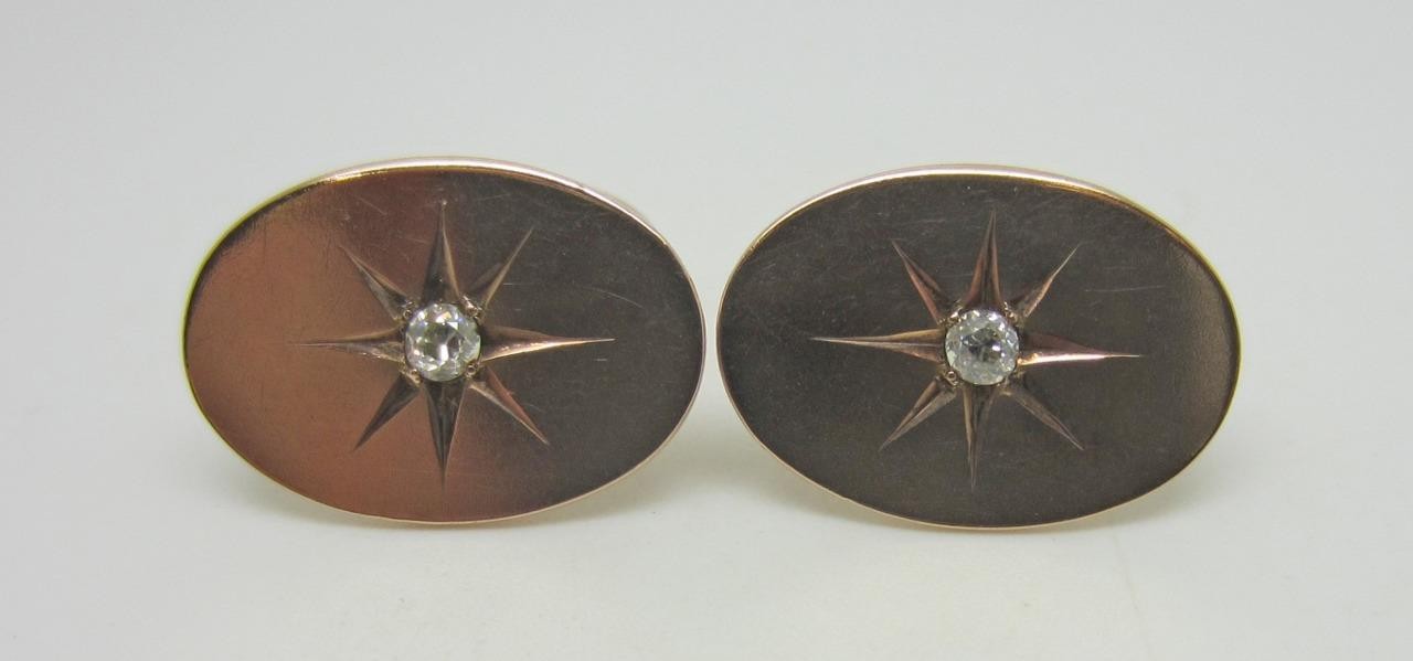 Vintage 10K Rose Gold Starburst Cufflinks with Old European Cut Diamond – LB2559
