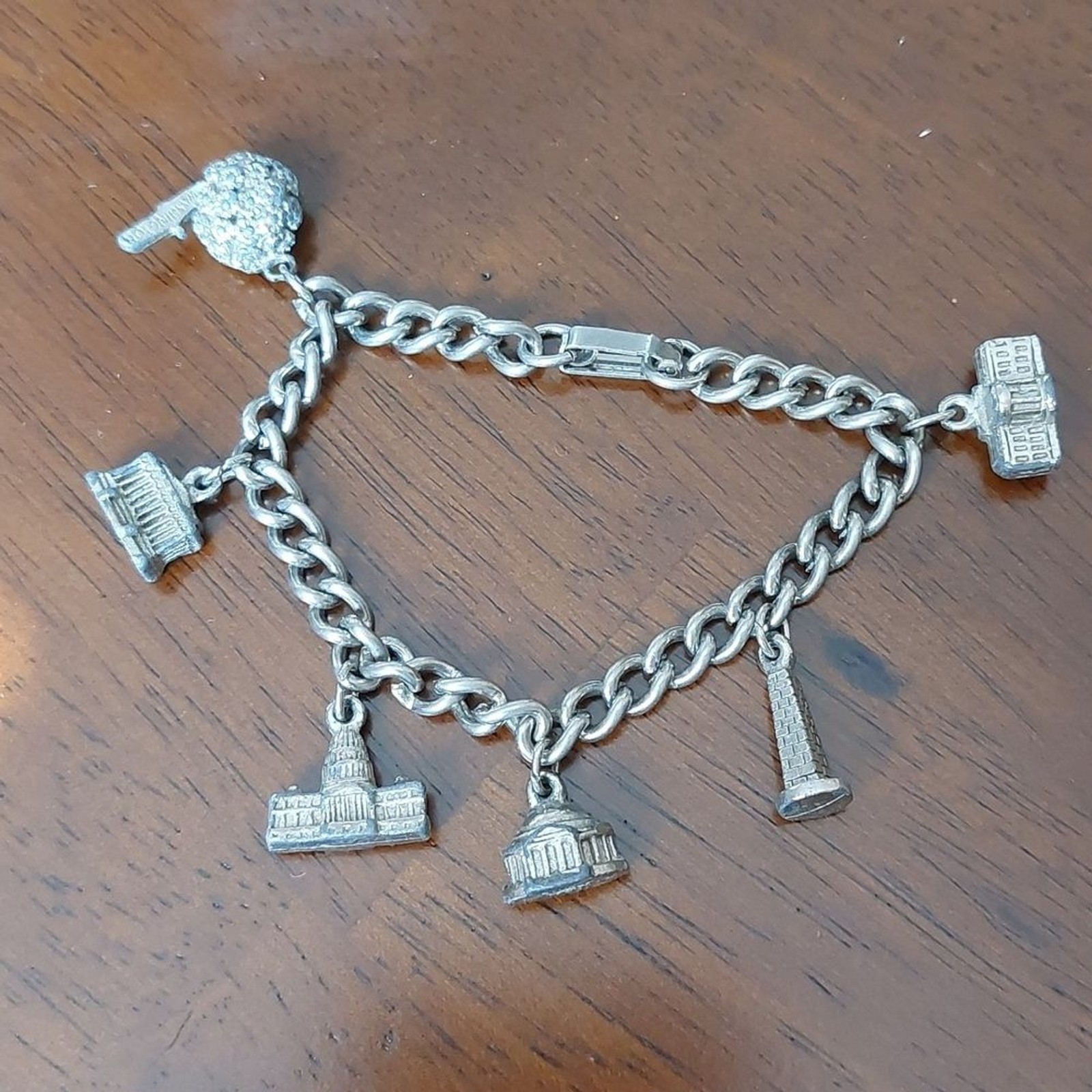 Vtg Washington DC Souvenir Charm Bracelet Famous Notable Buildings Silver Tone