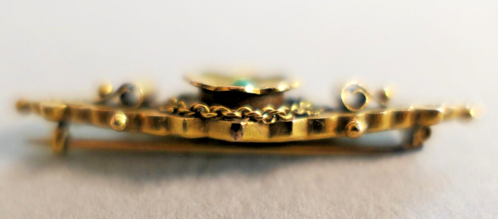 Antique 9K Karat Gold Diamond Turquoise Mourning Brooch Hallmarks Tested *READ*