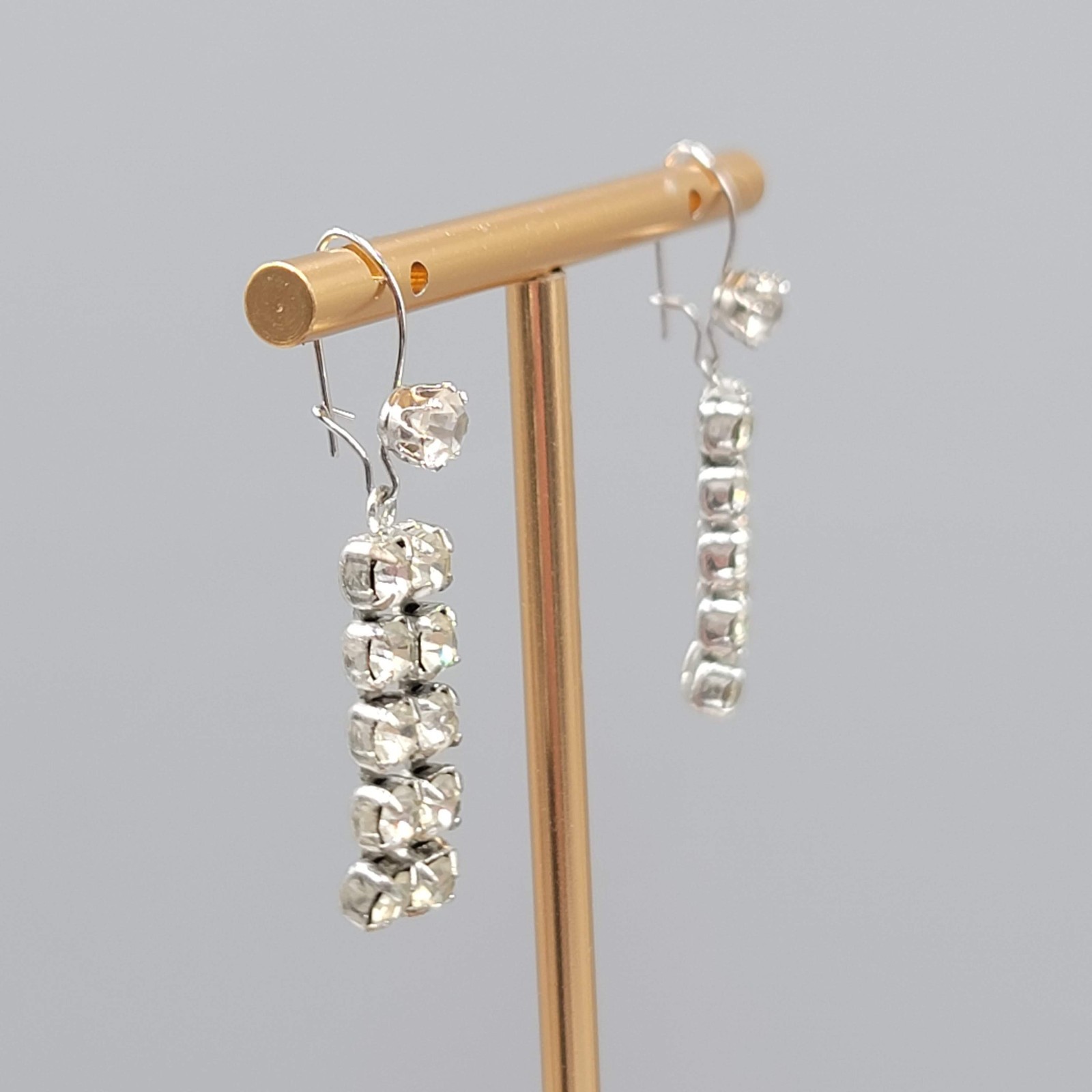 Vintage Removable Rhinestone Pierced Earrings Hook Silver tone Dangle 1″