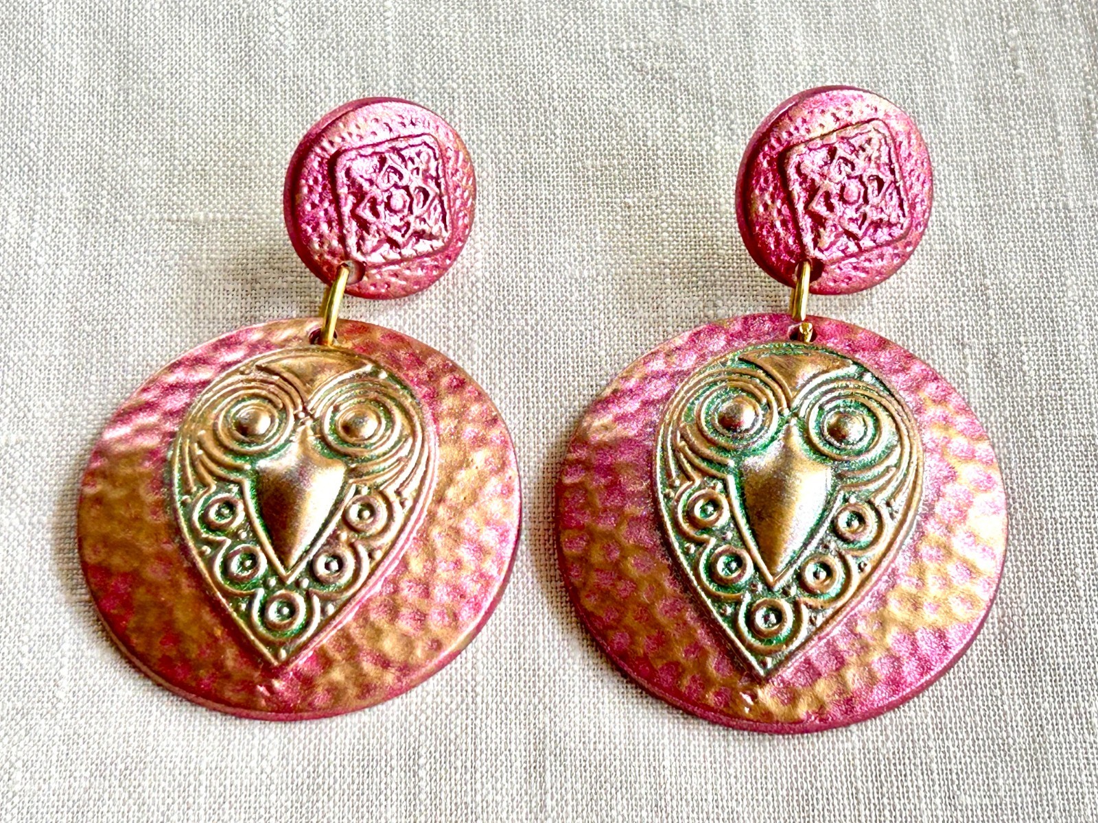 Vintage Earrings Lot of 3 Pairs 60s-80s Boho Tribal Enamel Pink Wire Hoop Studs