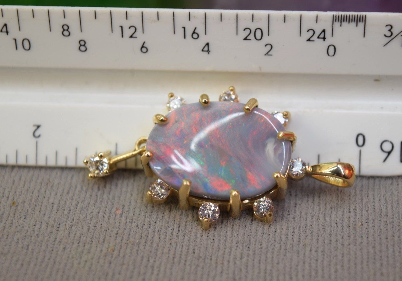 Estate Antique 14K Gold Large 10ct Black Opal Diamond Necklace Pendant