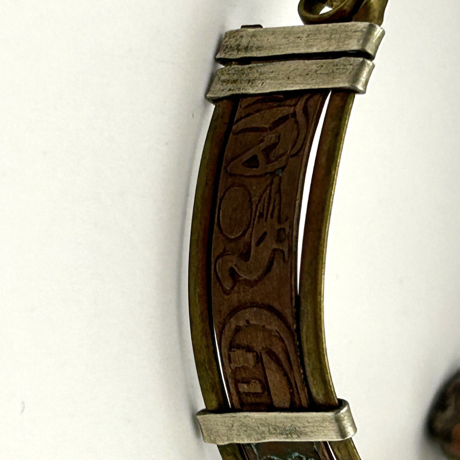 Leather Jasper Stone Bracelet Egyptian Revival Vintage Brass 6.75 in