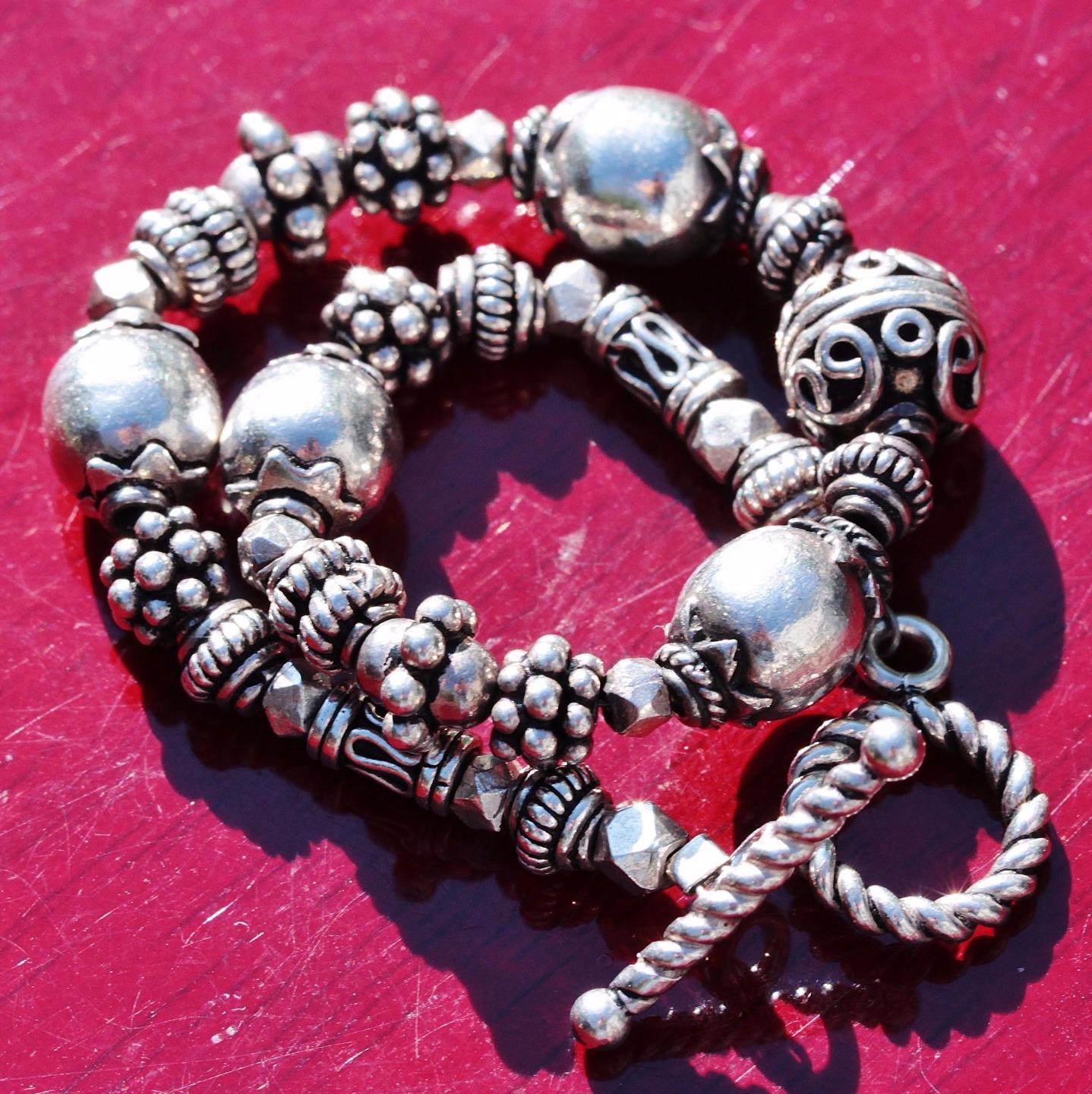 bead bracelet base metal heavy 7.75″ vintage handmade 20.1gr