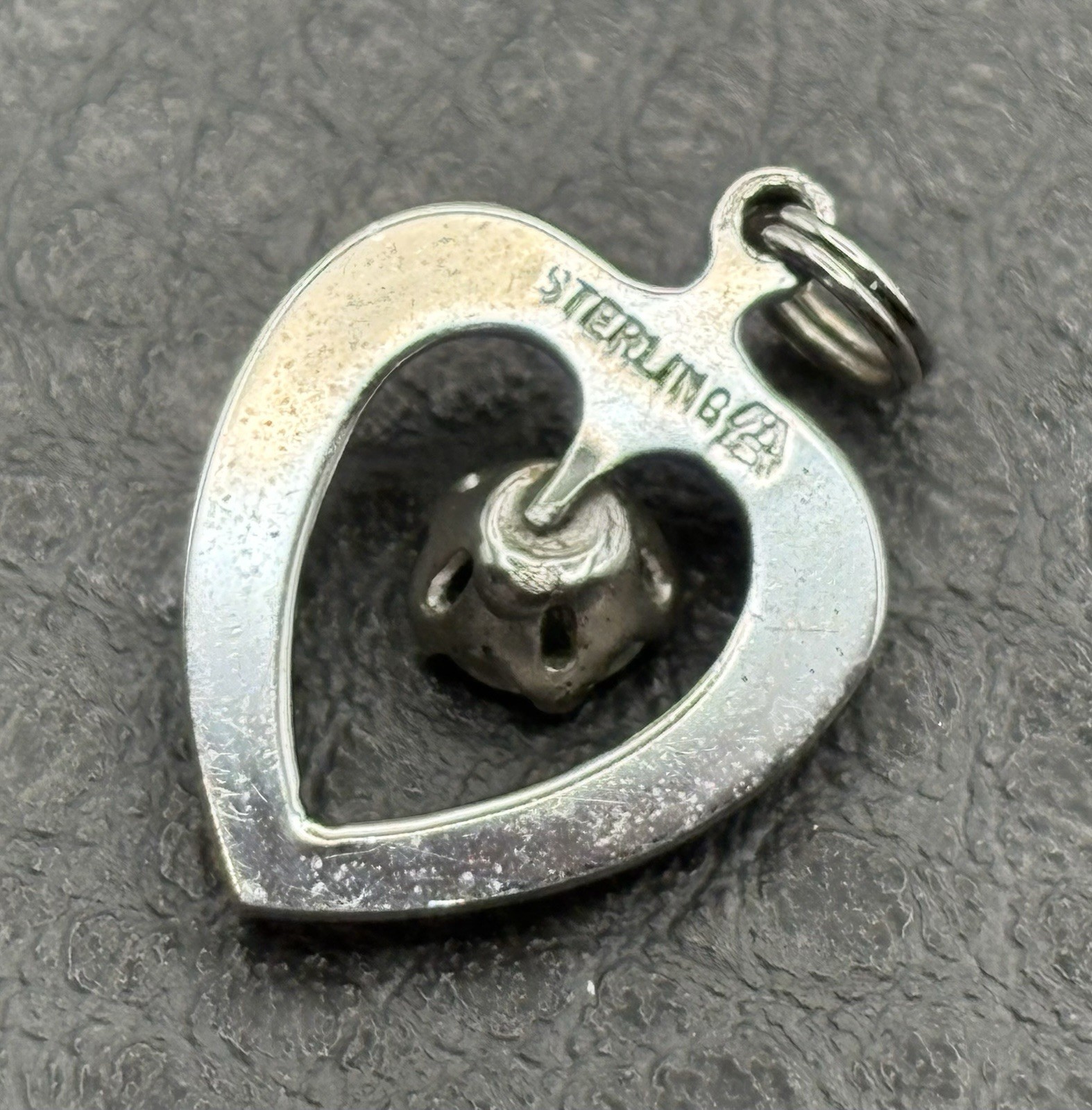 Vintage 925 Sterling Silver Genuine Round-Cut White Topaz Heart Charm Pendant