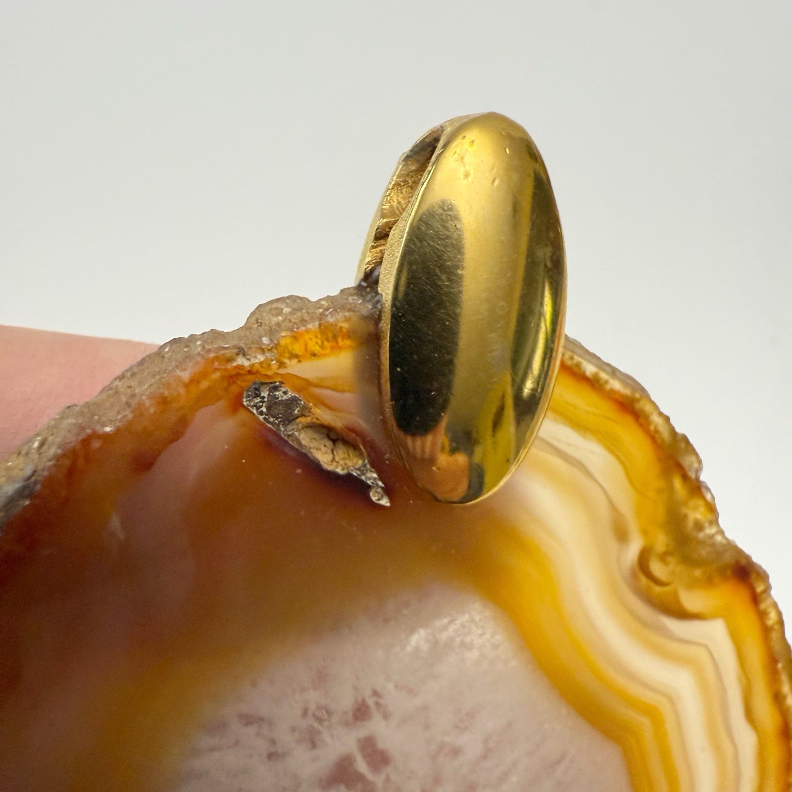 Vintage Crown Trifari Signed Geode Agate Slab Slice Goldtone Pendant