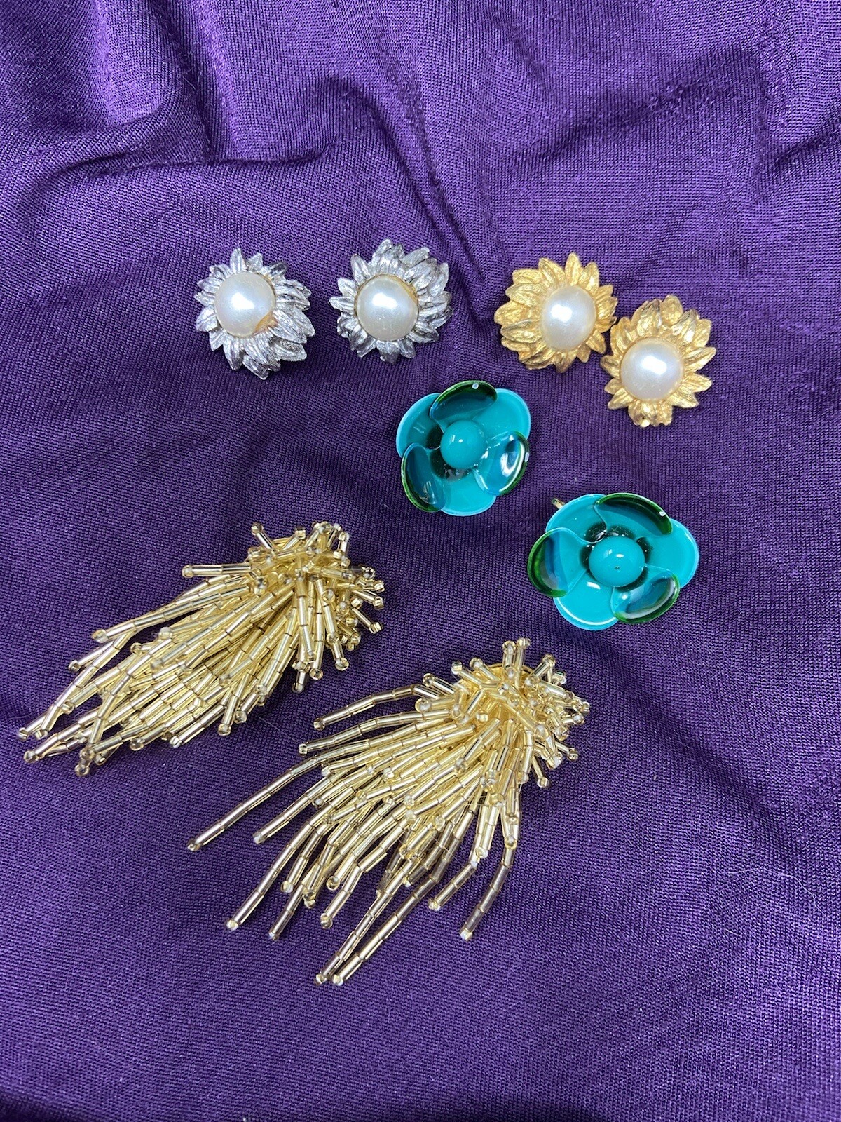 Vintage lot of 5 Gold Tone Clip on Earrings 60’s 70’s 80’s MCM MOD Estate