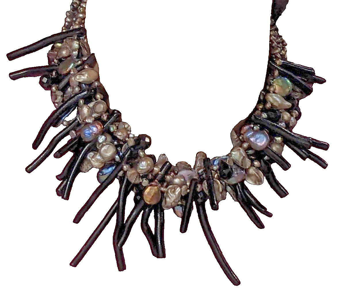 Black Coral & Freshwater Pearl EXTRAORDINARY Six Strand Statement Necklace
