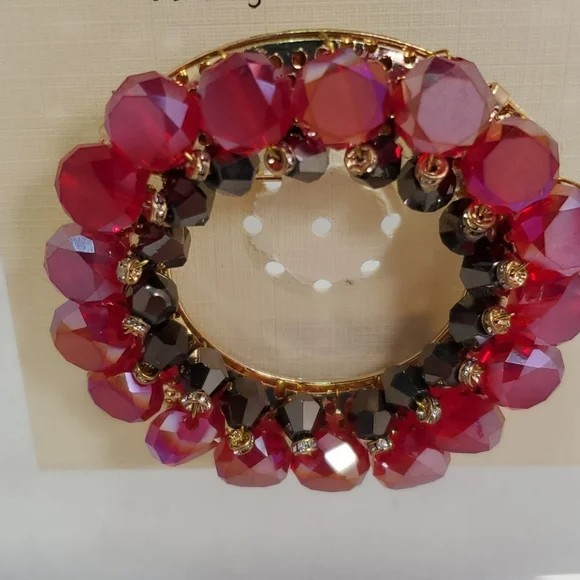 Ali Khan sparkling circular brooch, with faceted stones fuchsia/red-charcoal/blk