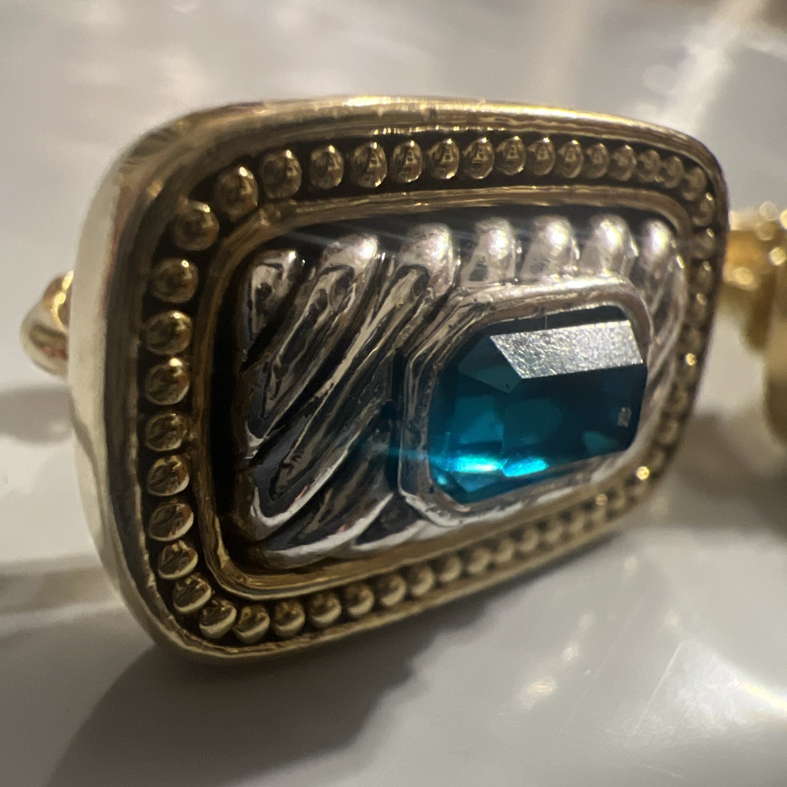 GENUINE Napier Vintage Estate Teal Blue Clip On Earrings Gold Silver Tone