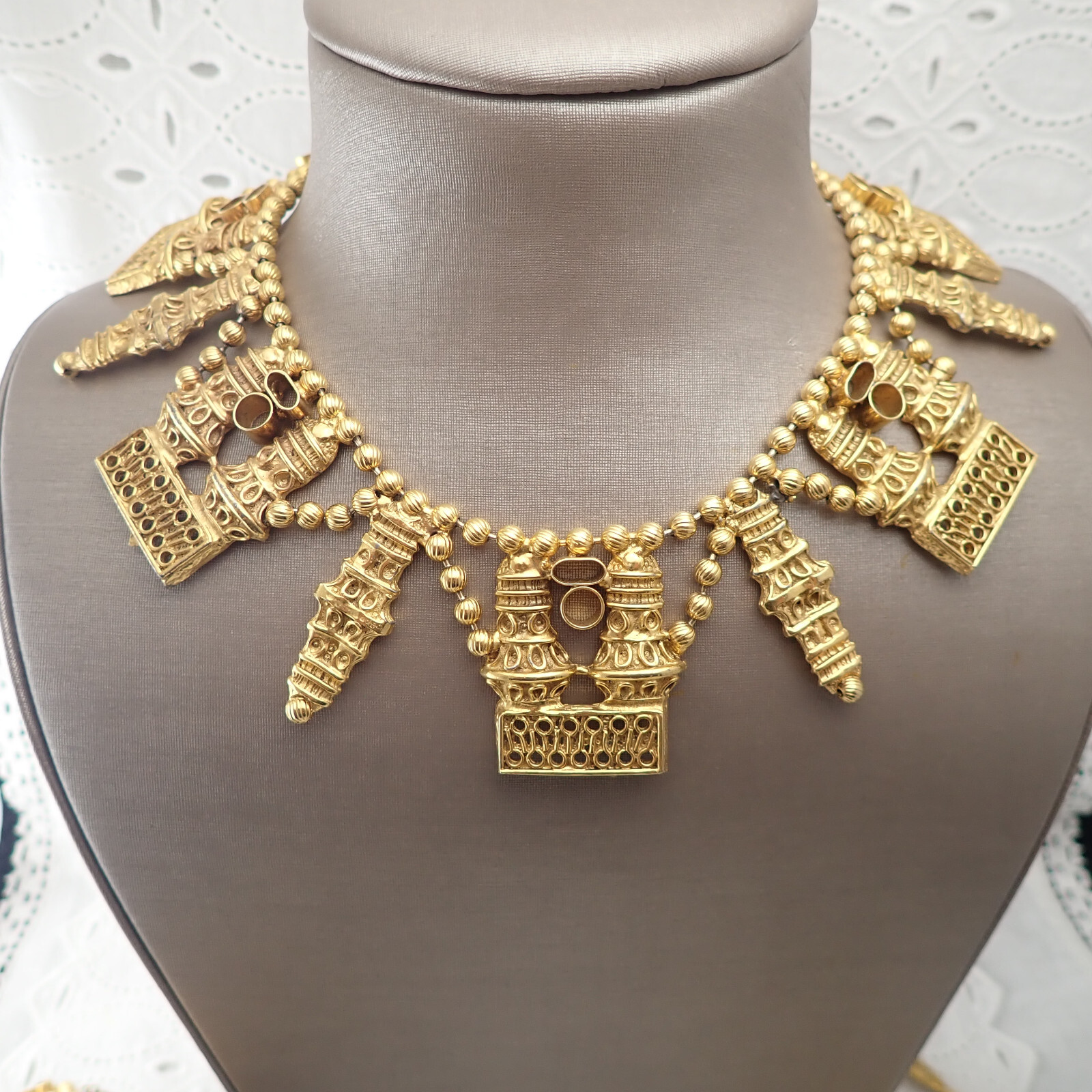 Book Juliana D&E for KJL Cast Urn Parure Bib Necklace Bracelet Egyptian Set