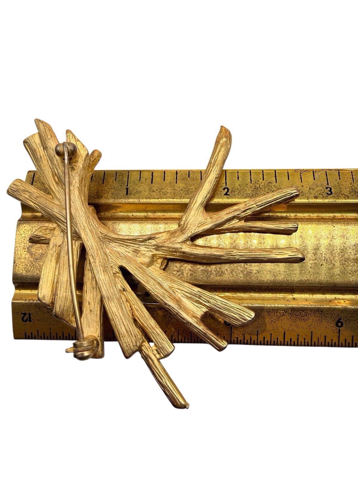 MCM Brutalist Brooch Haystack Matte Gold Tone Modernist Abstract Large VTG Pin 1