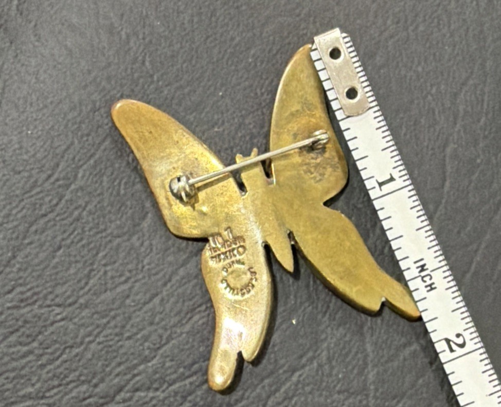 vintage Los Castillo Taxco Butterfly Brooch Inlay Mosaic Mexico Sterling Silver