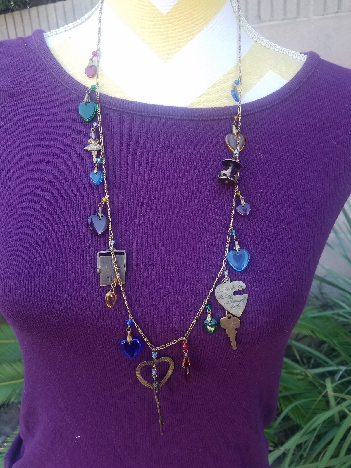 Glass Works Studio Long Multicolor Glass Hearts Charm Necklace