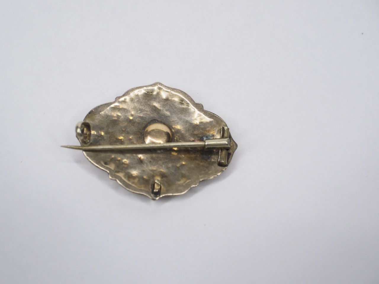 Antique gold filled with black & white enamel brooch C clasp jewelry
