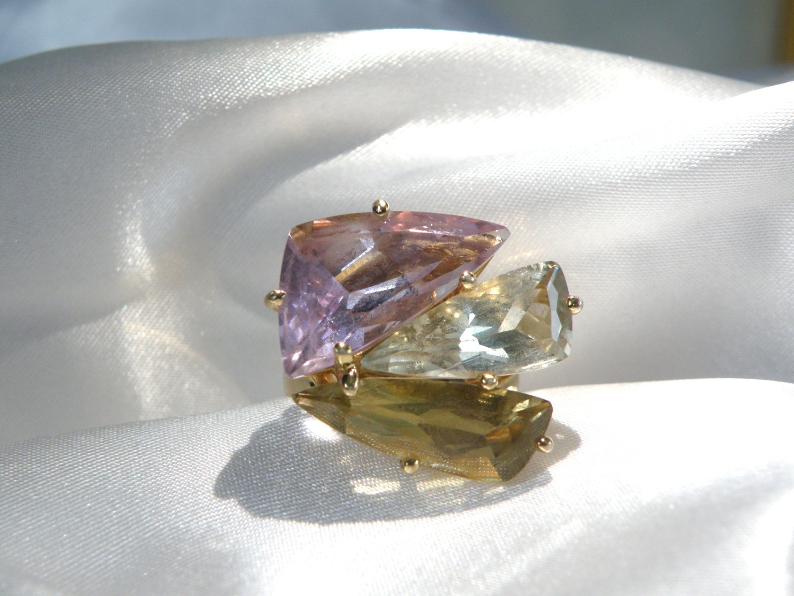 Sterling Silver 925 Vermeil Natural Green Amethyst Statement Ring Size 8