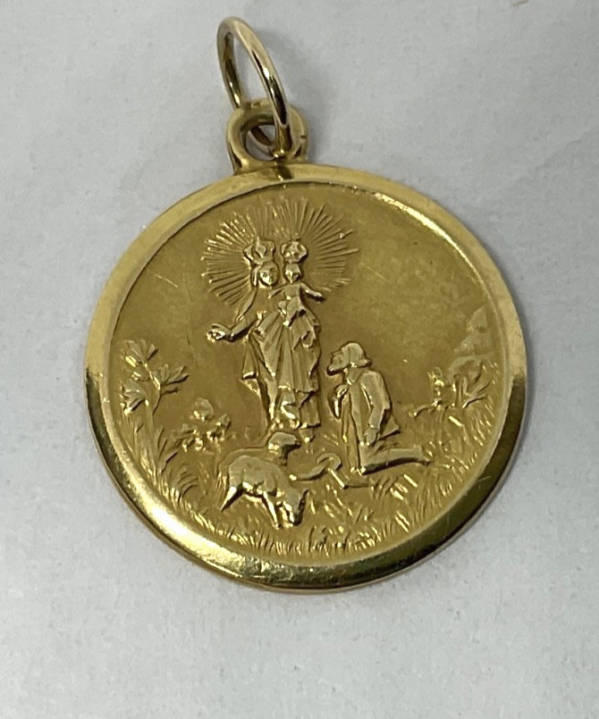 Vintage 750 18K Solid Gold Blessed Virgin Our Lady of the Guard Protection Medal