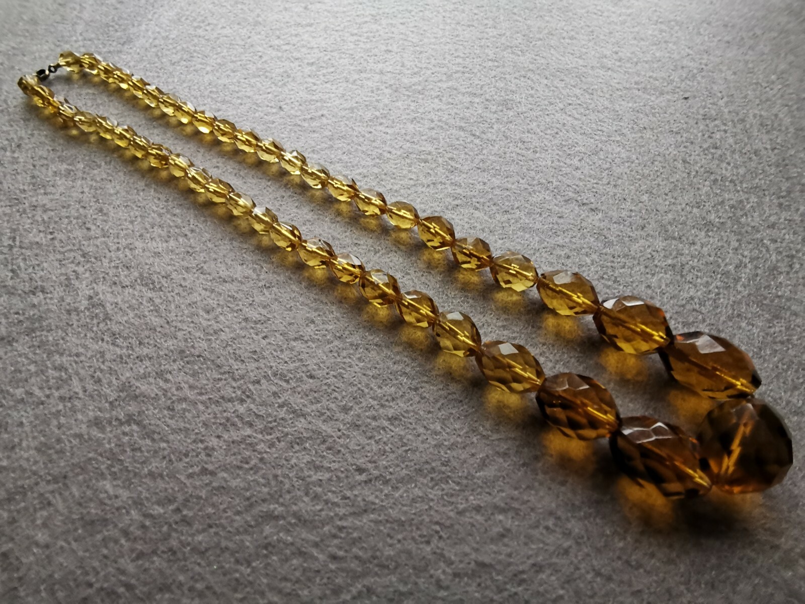 Vintage Art Deco Czech Glass Amber Color Beaded Necklace