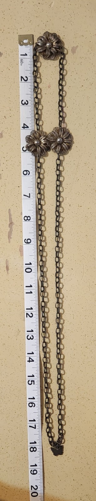 VTG Silver (tested) Filigree Flower Station Charms On Bronze-tone Chain