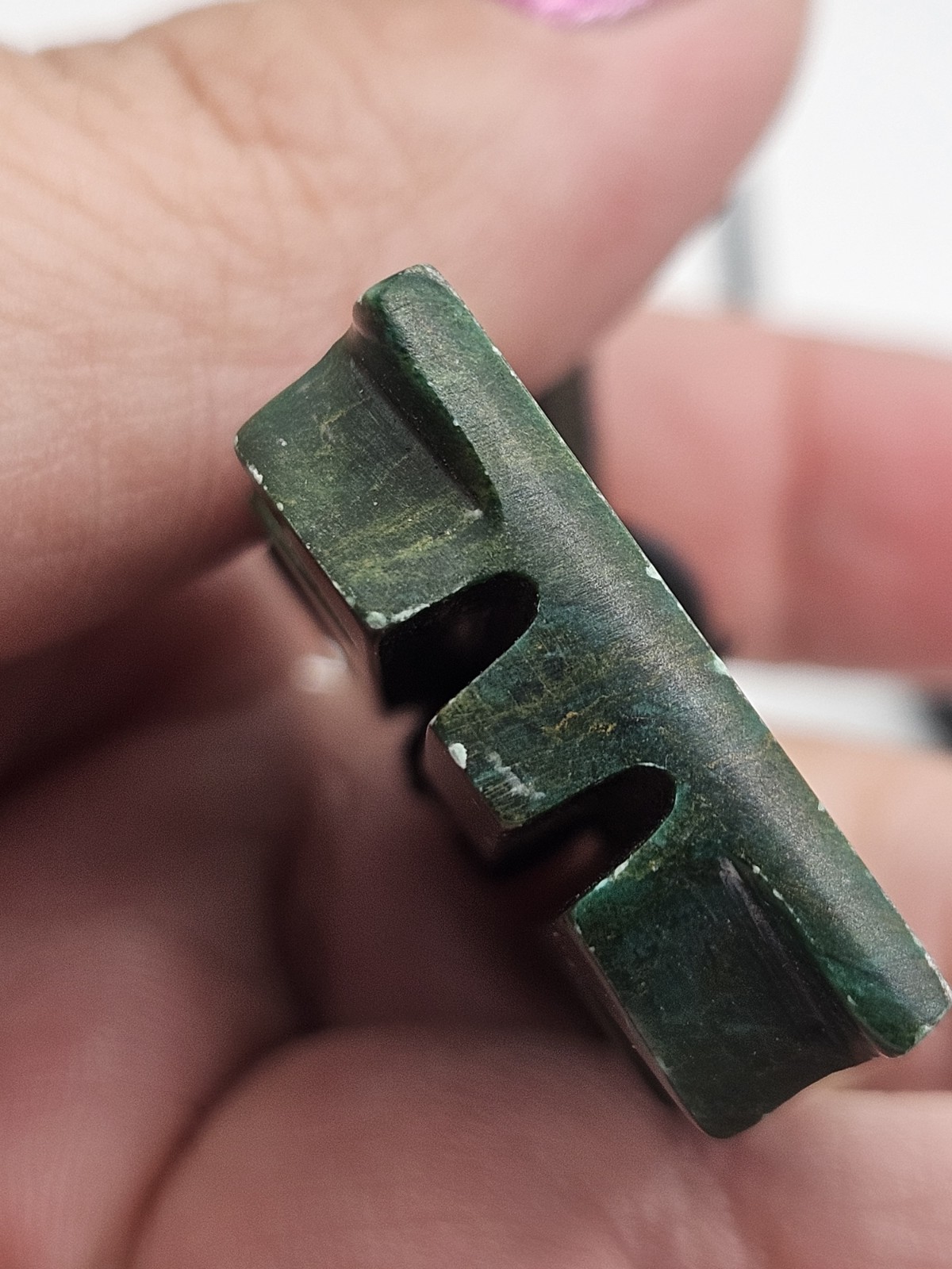 Vintage Carved Green Stone Pendant Leather Cord Necklace