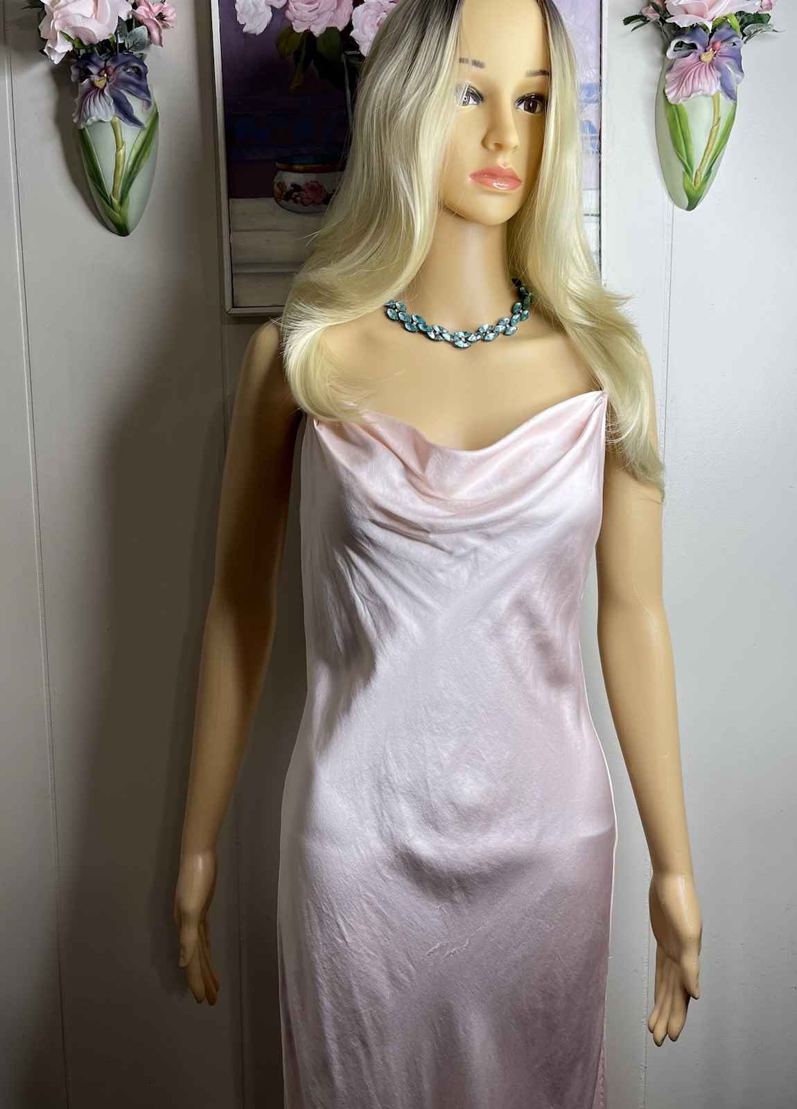 Vintage Aqua Rhinestone Pot Metal Rivière Necklace Not Signed