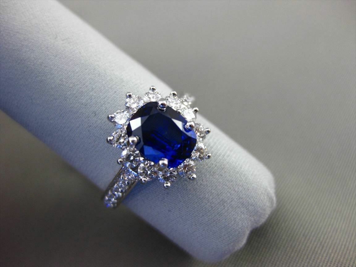 ESTATE 2.41CT DIAMOND & AAA SAPPHIRE PLATINUM DIANA ENGAGEMENT RING E/F VS/VVS