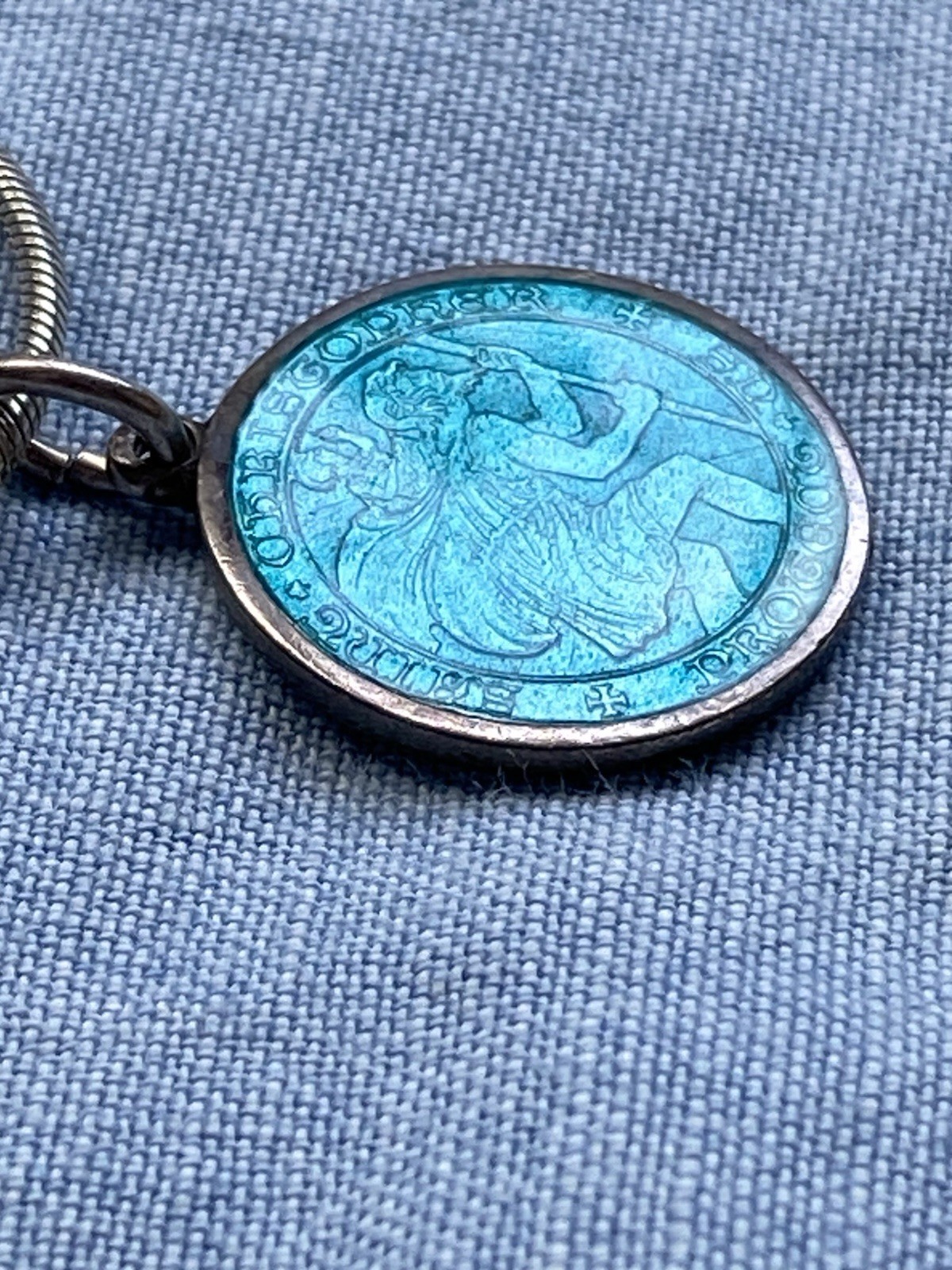 Charles Thomae Vintage Saint Christopher Sterling Silver Enamel Pendant Necklace