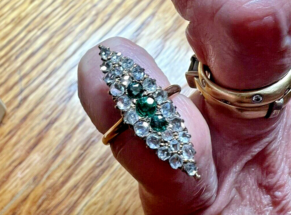 Stunning Antique Victorian Emerald & Rose Cut Diamond Ring