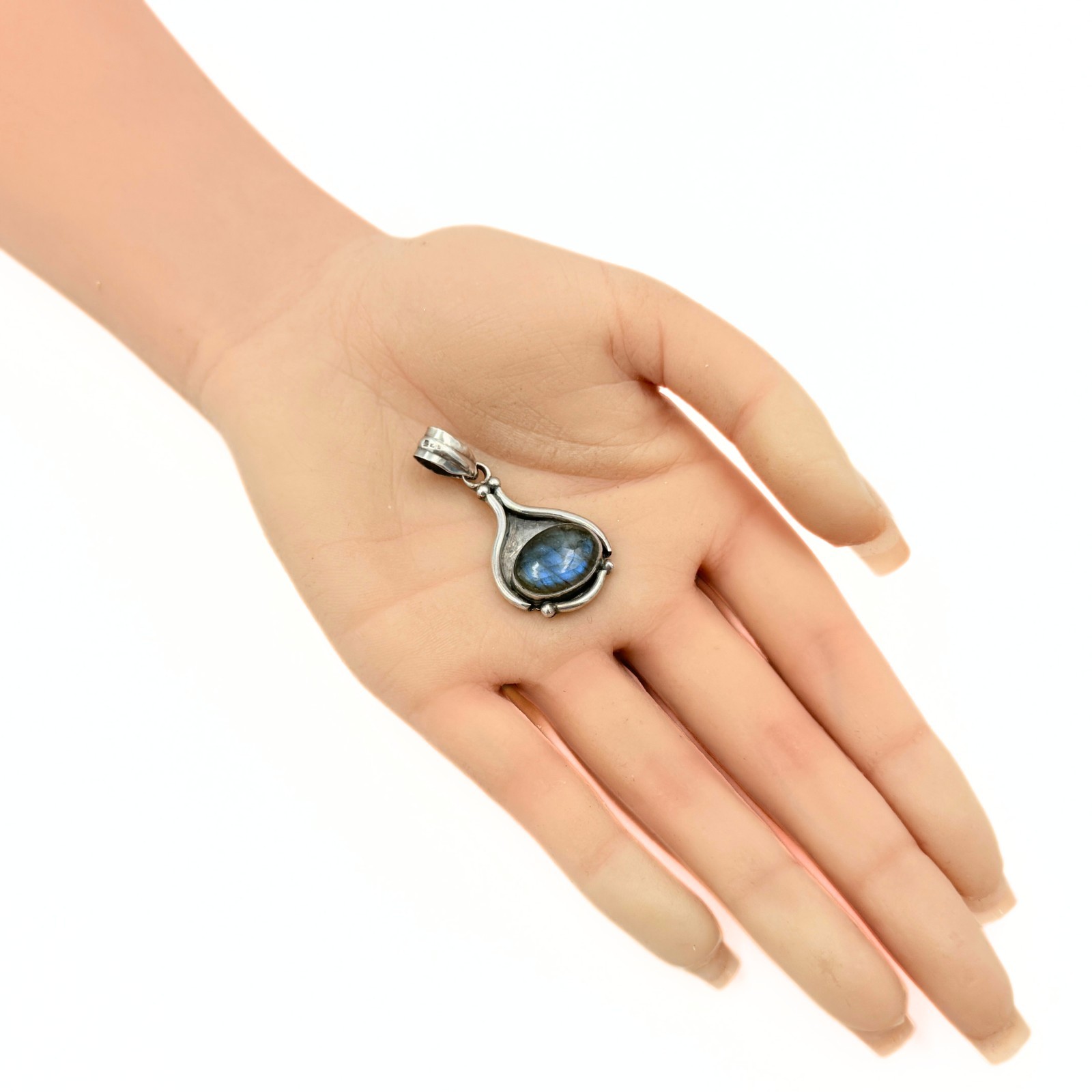 Amazing Marked Sterling Silver Shadow Box Labradorite Pendant