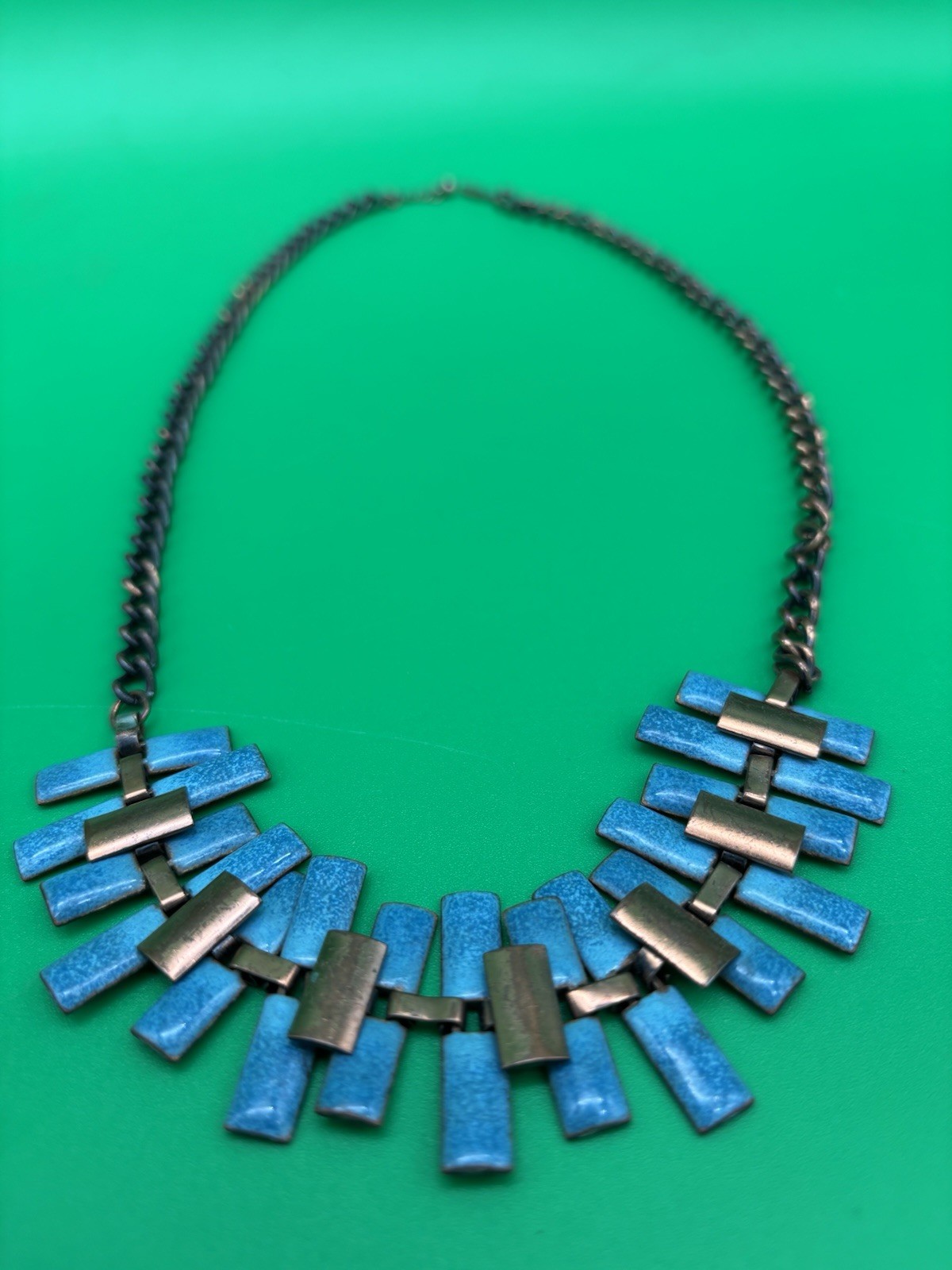 Vintage Estate MCM High End Enameled Copper 23.5” Modernist Statement Necklace