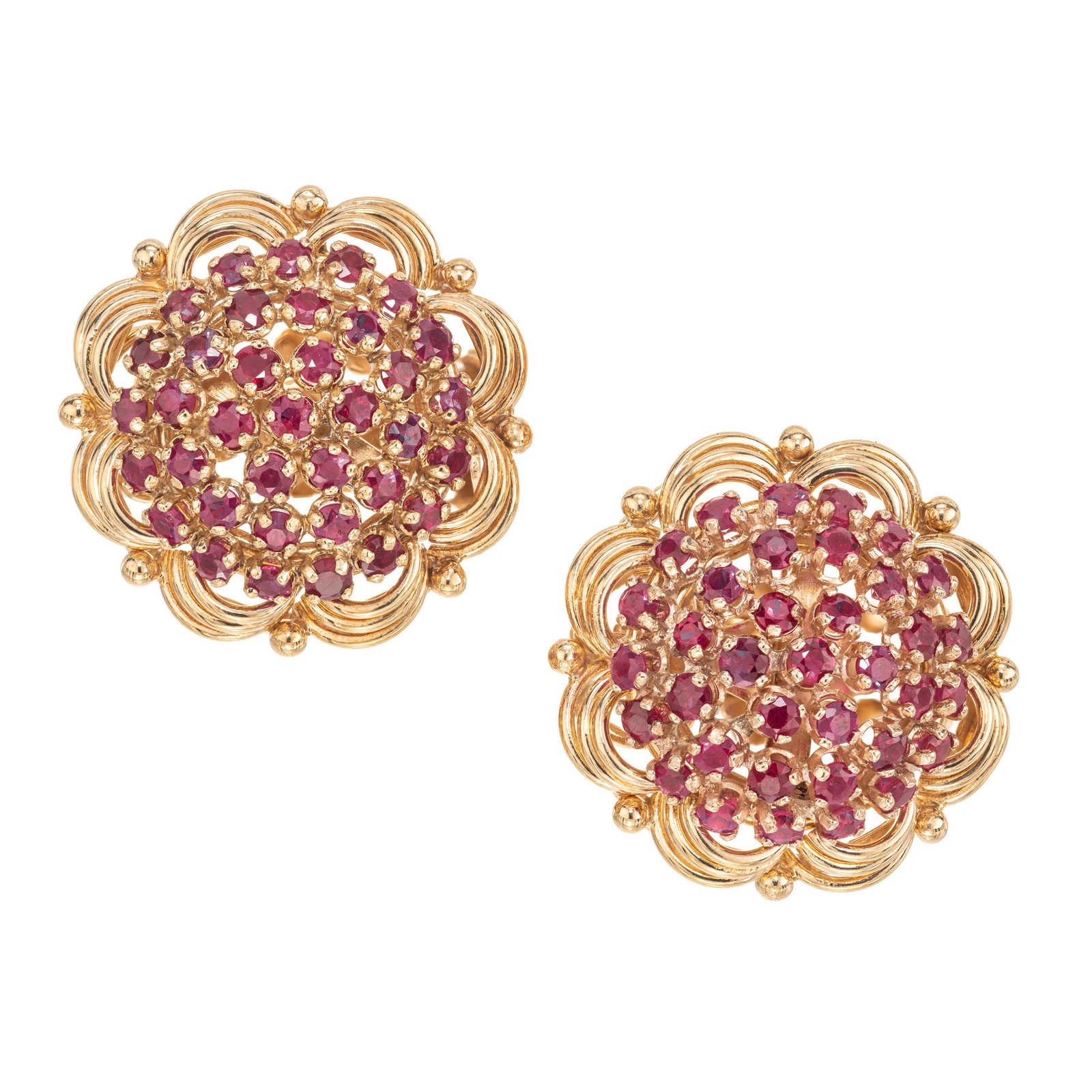 Vintage 1950 Ruby Earrings Clip Post 18k Yellow Gold