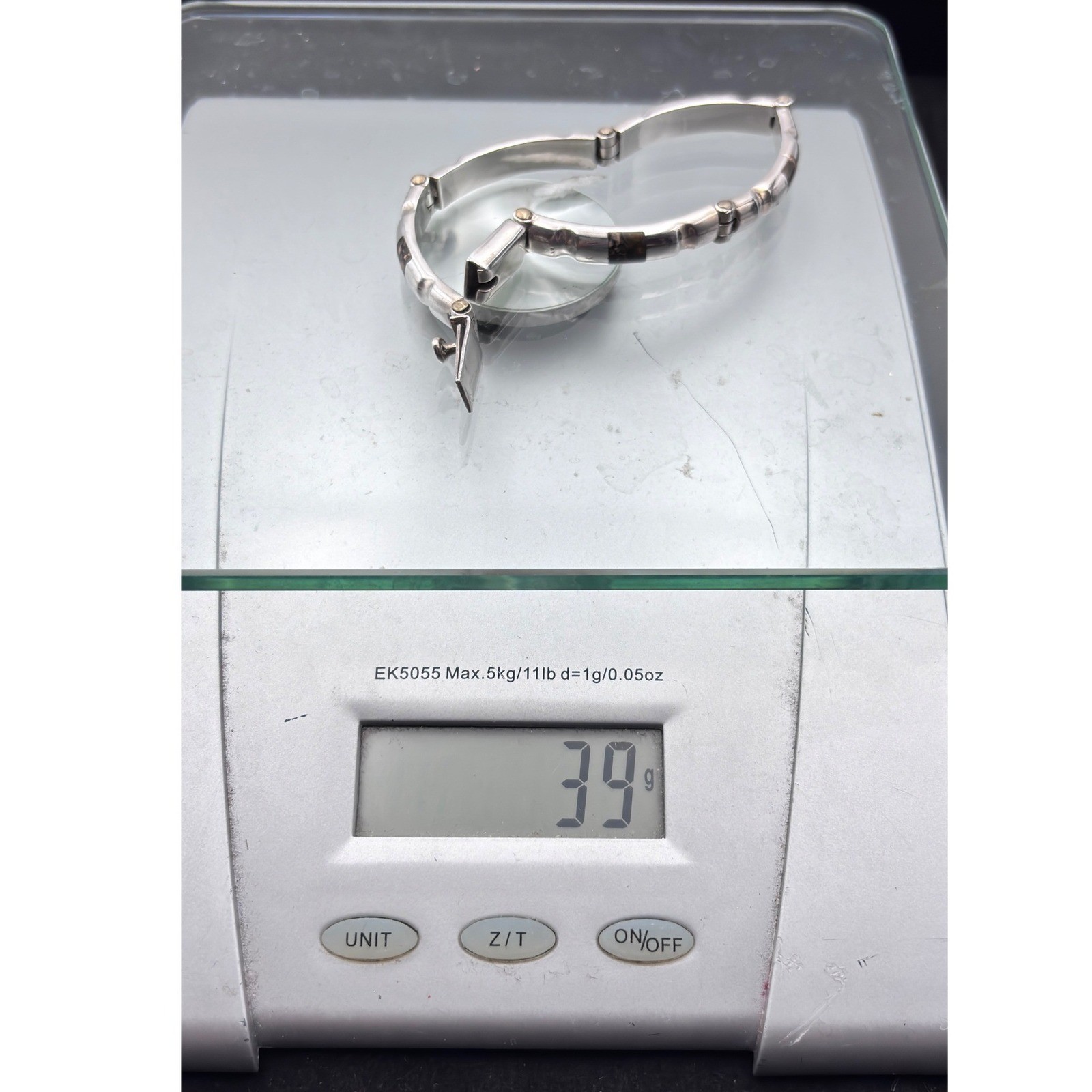Taxco Mexico 925 Sterling Silver Leopard Skin Jasper Bamboo Link Bracelet 7in