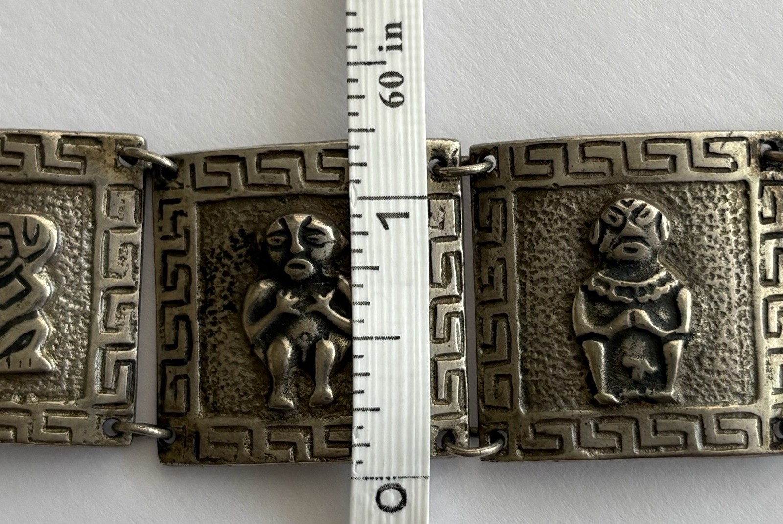 Vintage Silver Peru Panel Bracelet Ethnic Wide Heavy 7.25in 900 Plata 63.45g