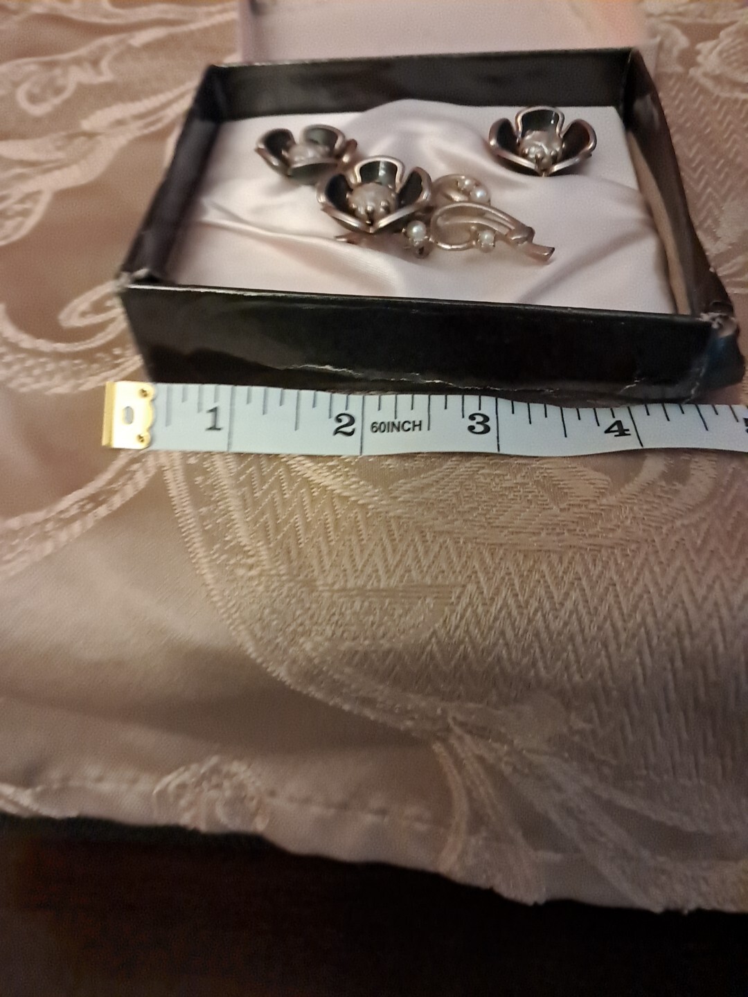 Vintage~ 1960’s Danielle Creations~ Earrings & Brooch~ Enamel & Faux Pearl~ Box