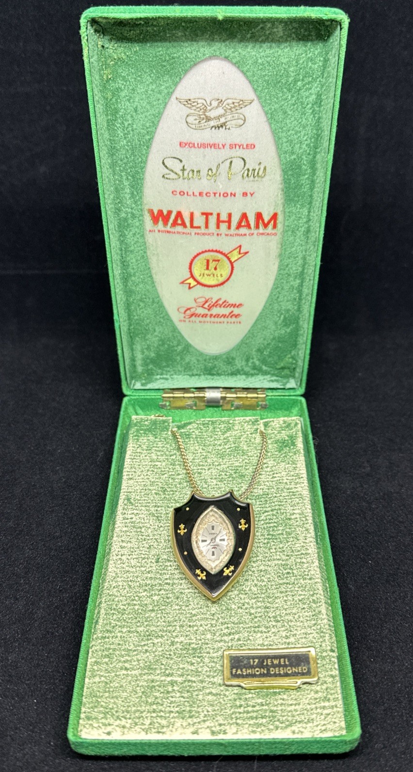 Vintage Waltham 17 Jewel manual wind Brooch necklace Watch original box working