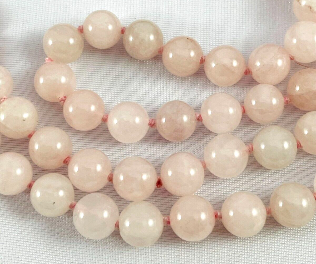 Pink And Green Jade Quartz Hand Knotted Beaded Necklace Long