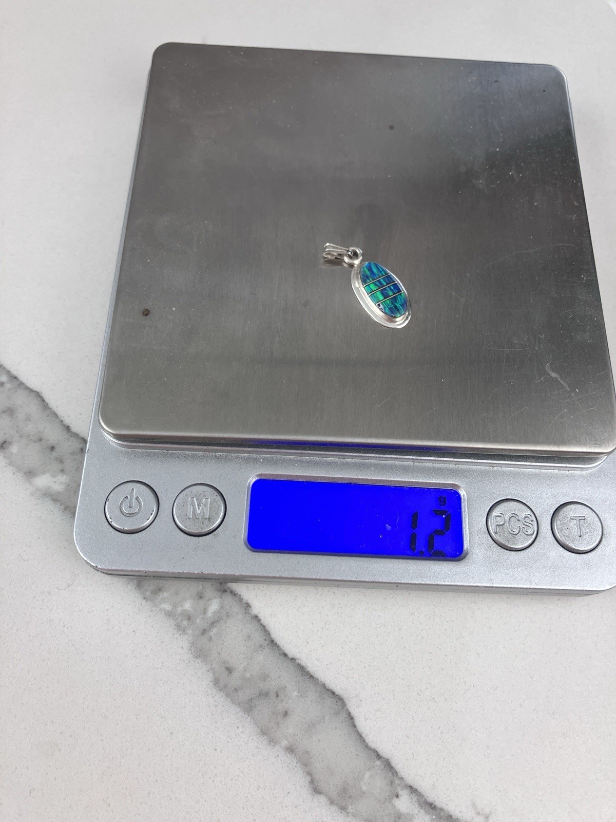 Vintage 925 Sterling Silver Blue Opal Minimal Charm Pendant